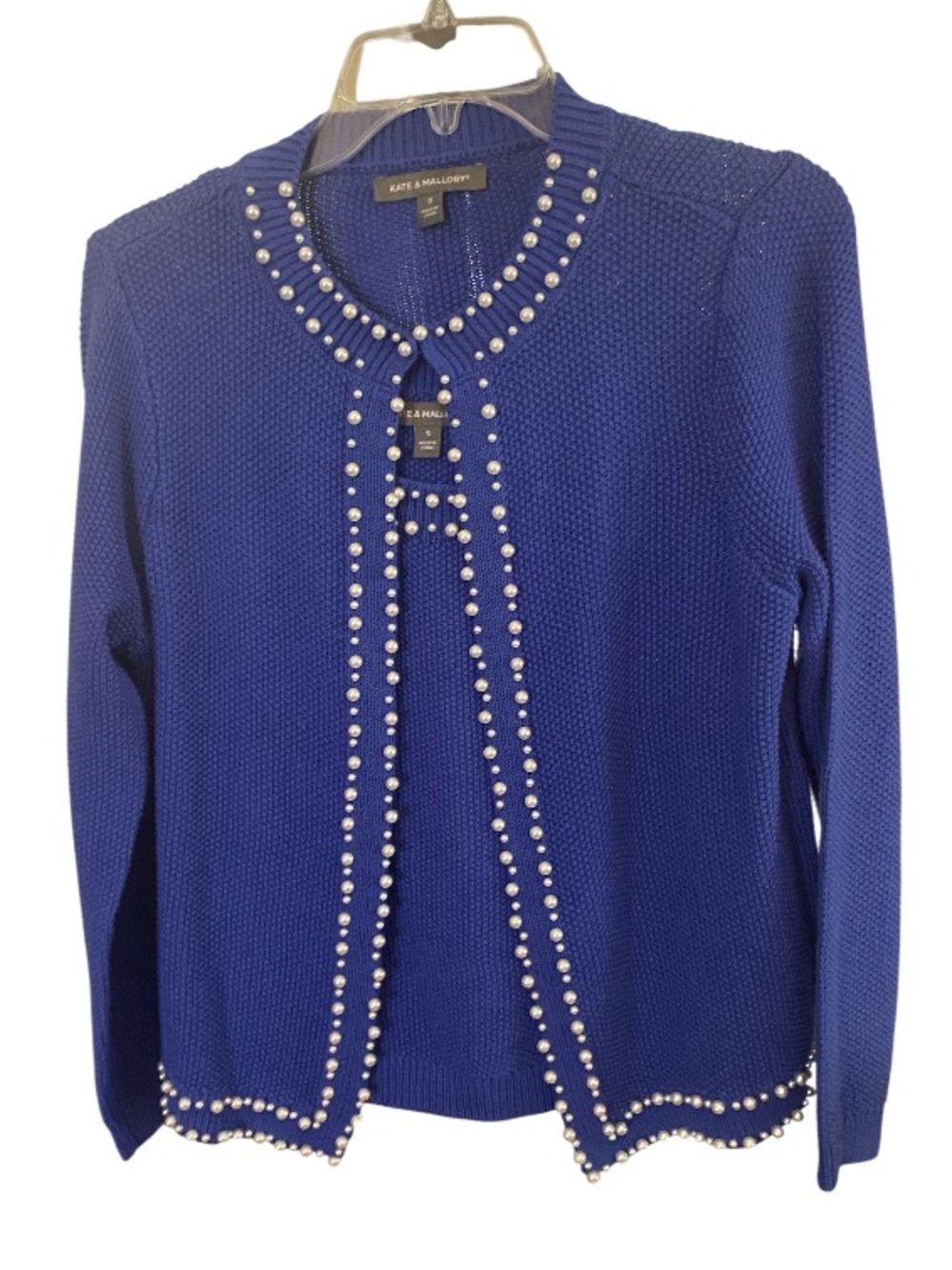 Kate & Mallory Cobalt Blue Pearl-Trim Cotton Cardigan with Tank NWT